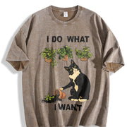 I Do What I Want Cat Vintage Washed T-Shirt in Brown