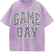 Football Checkered with Logos for Sports Parties Vintage Washed T-Shirt in Purple