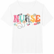 Nurse Floral Medical Icons Cotton T-Shirt in White
