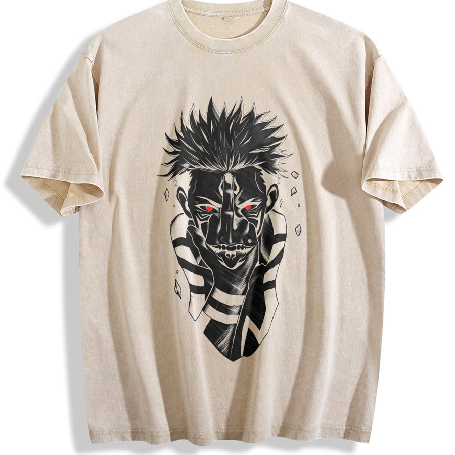 Ryomen Sukuna Know Your Place Fool Jujutsu Kaisen Heavy vintage washed oversized T-shirt in Beige