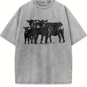 Cute Cow for Farmers Animal Lover Western Country Cow Vintage Washed T-Shirt in Gray