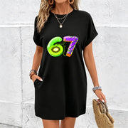 A Creatively Designed Digital Short-sleeve Dress That Is Cotton T-Shirt in Black