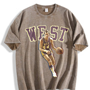 Jerry West Tribute The Logo Basketball Custom Fan Made Art vintage washed oversized T-shirt in Brown