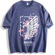 Attack On Titan Anime Wings Of Freedom AOT - Eren Soft vintage washed oversized T-shirt in Blue