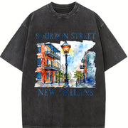 Bourbon Street New Orleans Vintage Washed T-Shirt in Black
