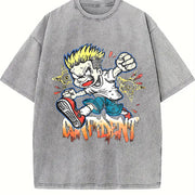 Cartoon Confident Tank Vintage Washed T-Shirt in Gray