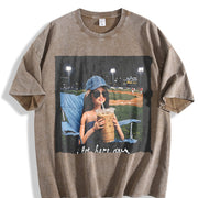 Baseball Glam Doll I Live Here Now Vintage Washed T-Shirt in Brown