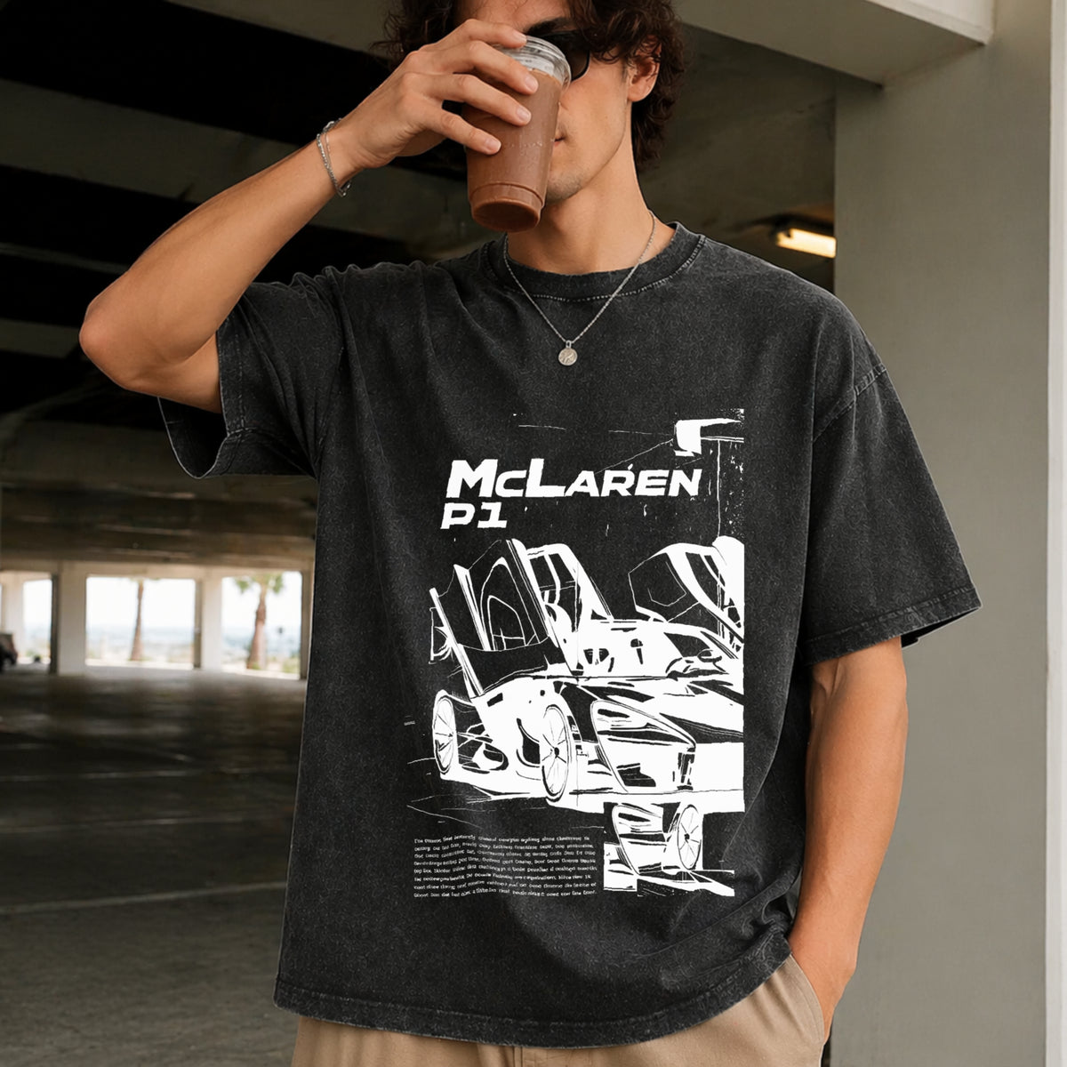 P1 Supercar 90s Vintage Washed T-Shirt in Black