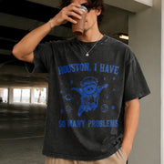 Houston I Have So Many Problems Vintage Washed T-Shirt in Black