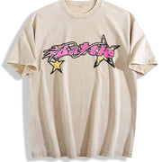 1 Pcs Heavy Adorable Vintage Washed T-Shirt in Beige