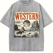 Western Wanderlust 90s Vintage Washed T-Shirt in Gray
