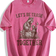 Let's Be Trash Together Retro Raccoon 90s Vintage Washed T-Shirt in Red