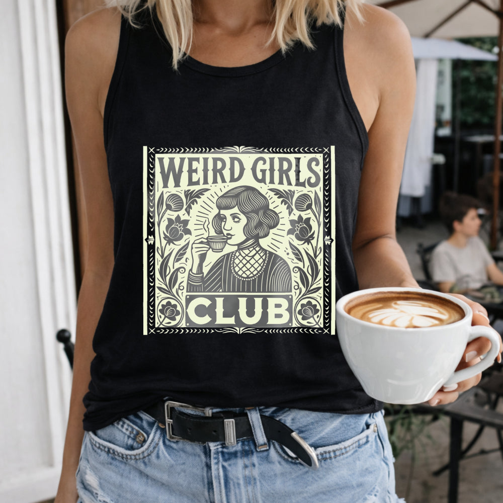 Weird Girls Club Artwork Crew-neck Sleeveless Vest Outdoor Women's Color Cotton Tank Top in Black