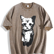 Cat Y2k Gothic Grunge Y2k Emo Scene Amity Affliction Vintage Washed T-Shirt in Brown