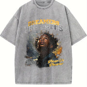 Dreamers Galaxy Portrait Vintage Washed T-Shirt in Gray