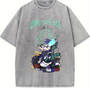 Izuku Midoriya One For All My Hero Academia Season 8 vintage washed oversized T-shirt in Gray