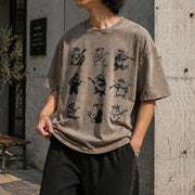 Animals Playing Music Vintage Washed T-Shirt in Brown