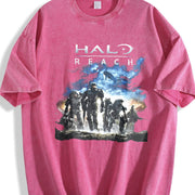 Y2K Black Halo Reach Gaming Promo Vintage Washed T-Shirt in Red
