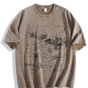 Retro Historical Plane 90s Nostalgic Plane Vintage Washed T-Shirt in Brown