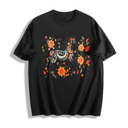 Bohemian Floral & Black Horse Cotton T-Shirt in Black