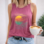 Inspired Coconut Tree & Sunrise Capcut Vest Women's Color Cotton Tank Top in Red