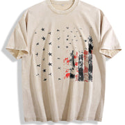 Retro-revival American Flag Distressed Ink Sand- Feel Vintage Washed T-Shirt in Beige