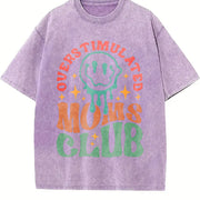 Overstimulated Moms Club Smiley Vintage Washed T-Shirt in Purple