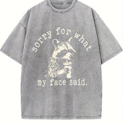 Sorry For What My Face Said Raccoon Animal vintage washed oversized T-shirt in Gray