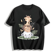 Giraffe Lion Cotton T-Shirt in Black