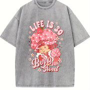 Have a Berry Nice Day Strawberry Retro Cartoon vintage washed oversized T-shirt in Gray