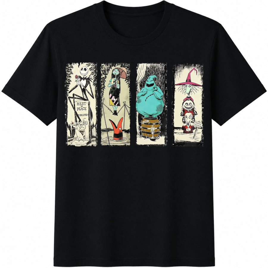 Retro Haunted Mansion the Nightmare Before Christmas / Cotton T-Shirt in Black