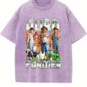 Aura Farmer Meme 90s Bootleg Aura Farming Parody Vintage Washed T-Shirt in Purple