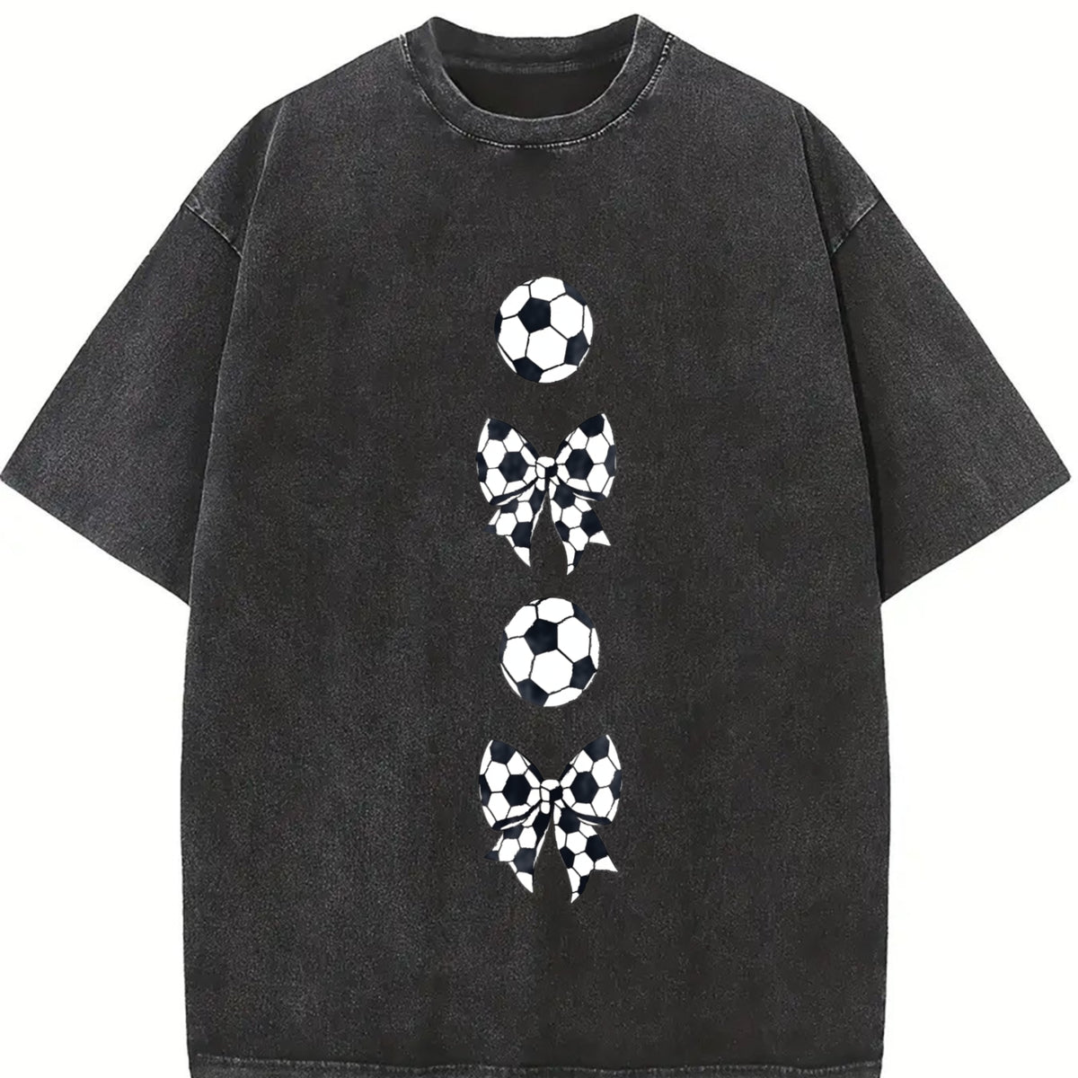 Soccer Bows Vintage Washed T-Shirt in Black