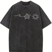 Ocean Turtle Sun Beach vintage washed oversized T-shirt in Black