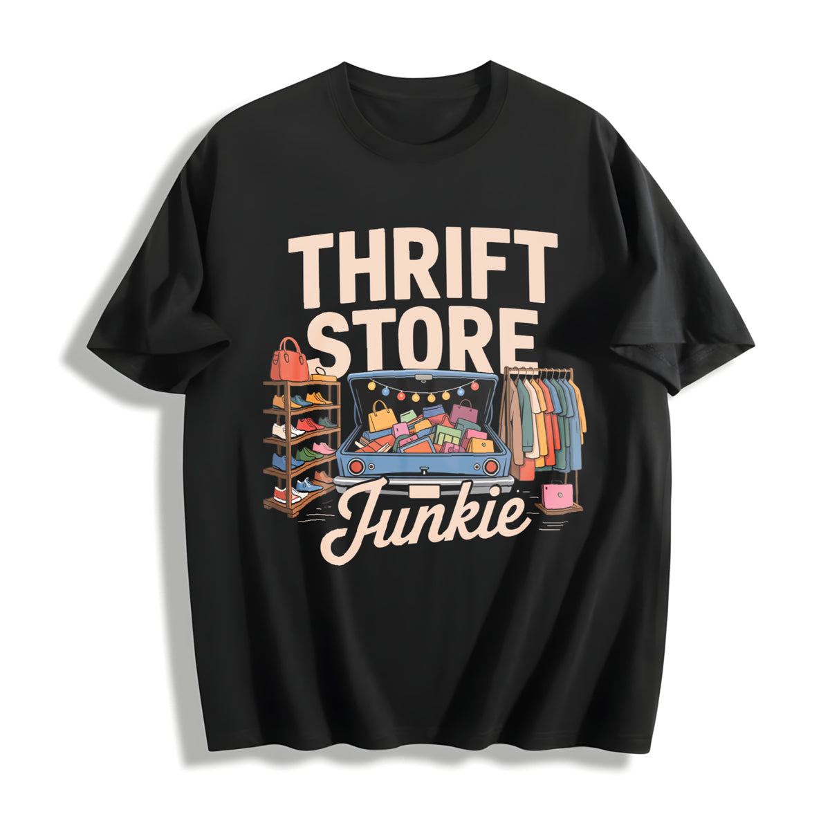 Thrift Store a for Secondhand Enthusiasts Cotton T-Shirt in Black