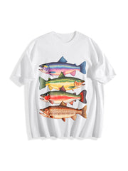 River Fish Species Cotton T-Shirt in White