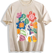 Short-sleeve Spring Vintage Washed T-Shirt in Beige