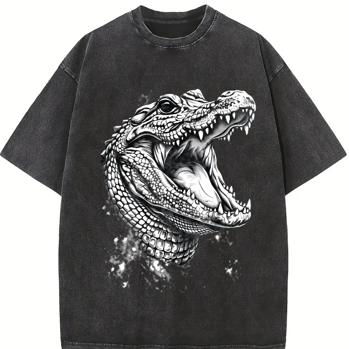 Crocodile 90s Retro ® Alligator Y2k Vintage Washed T-Shirt in Black