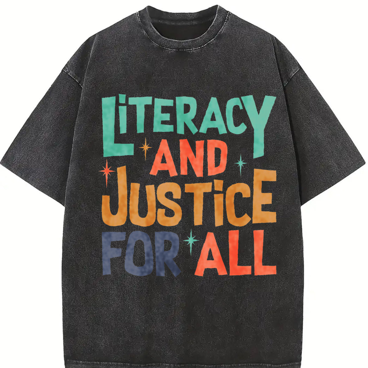 Reading Literacy and Justice for All Vintage Washed T-Shirt in Black