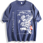 Levi Ackerman Anime – Retro Attack on Titan Anime Lover vintage washed oversized T-shirt in Blue