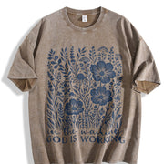 Floral Christian Bible Verse Vintage Washed T-Shirt in Brown