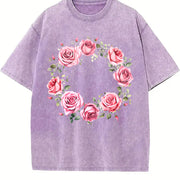 Rose Floral for All Seasons Vintage Washed T-Shirt in Purple