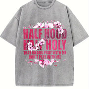 Urban Explorer Statement: Half Hood Half Holy Pink Cherry Vintage Washed T-Shirt in Gray