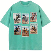Rodeo Cowboy Western Horse Bucking Horses vintage washed oversized T-shirt in Blue