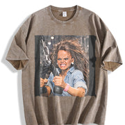 Strong Woman Lifting Weights Vintage Washed T-Shirt in Brown