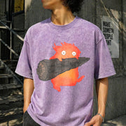 Calcifer's Howl's Moving Castle Vintage Washed T-Shirt in Purple