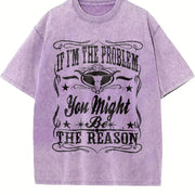 If I'm the Problem You Might Be the Reason Bull Skull vintage washed oversized T-shirt in Purple