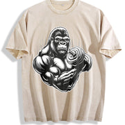 Gorilla Dumbbell Vintage Washed T-Shirt in Beige