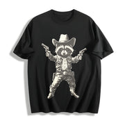 Cowboy Raccoon Retro Raccoon Cotton T-Shirt in Black