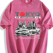 TOKYO Street Racing Car Sleeveless Tank Vintage Washed T-Shirt in Red